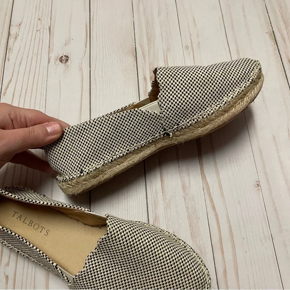 Talbots Izzy Espadrille Two Tone Check Print Slip On Flats Women's Size 6.5